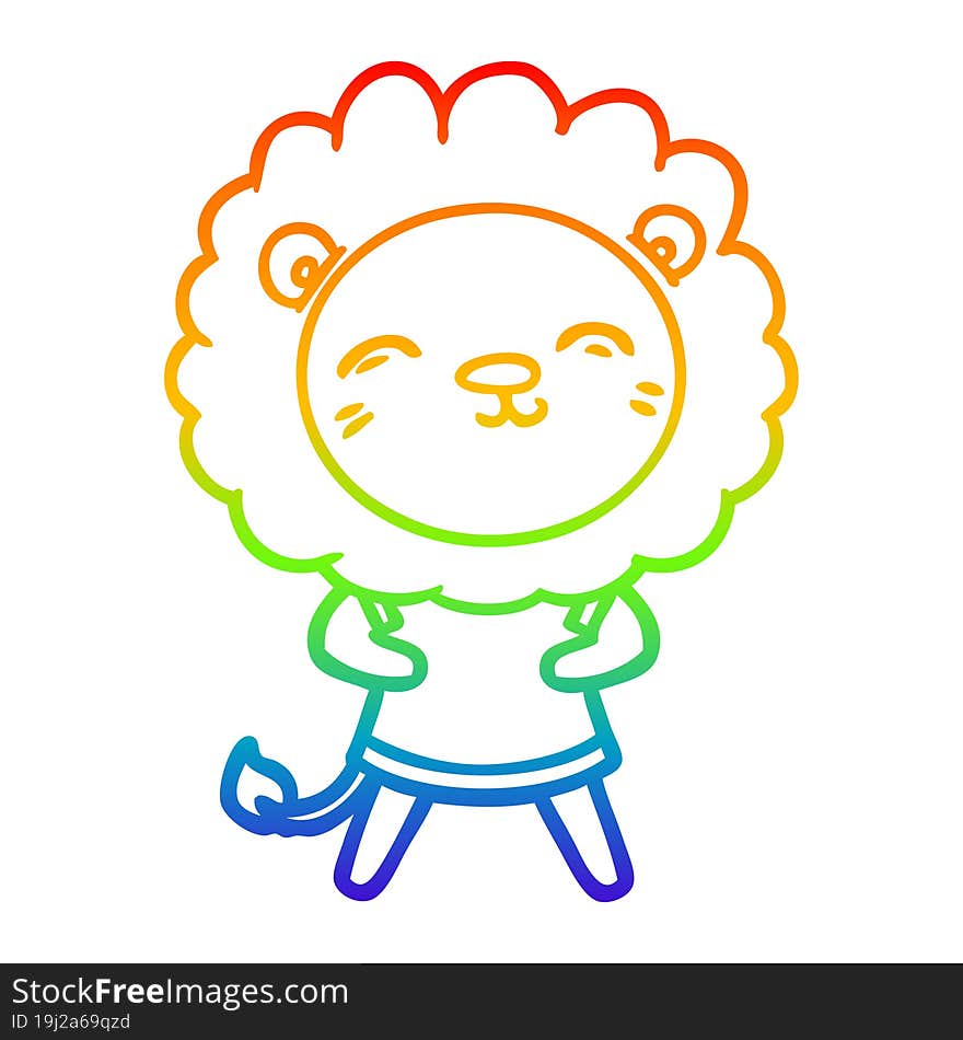 rainbow gradient line drawing of a cartoon lion