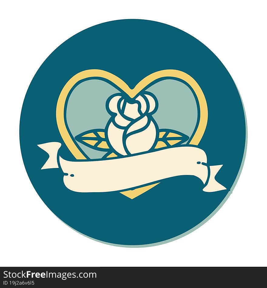 sticker of tattoo in traditional style of a heart rose and banner. sticker of tattoo in traditional style of a heart rose and banner