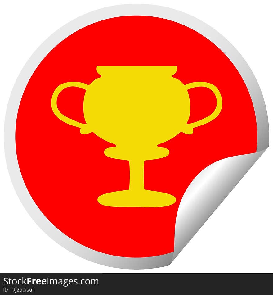 circular peeling sticker cartoon of a gold trophy