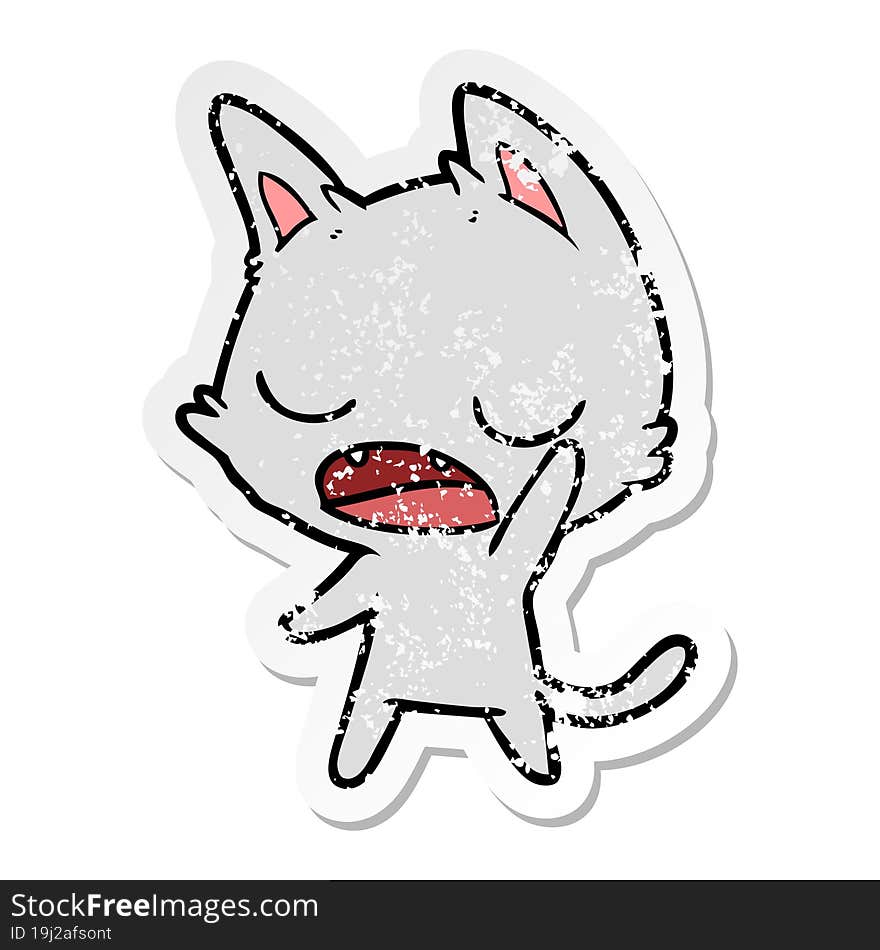 distressed sticker of a talking cat cartoon