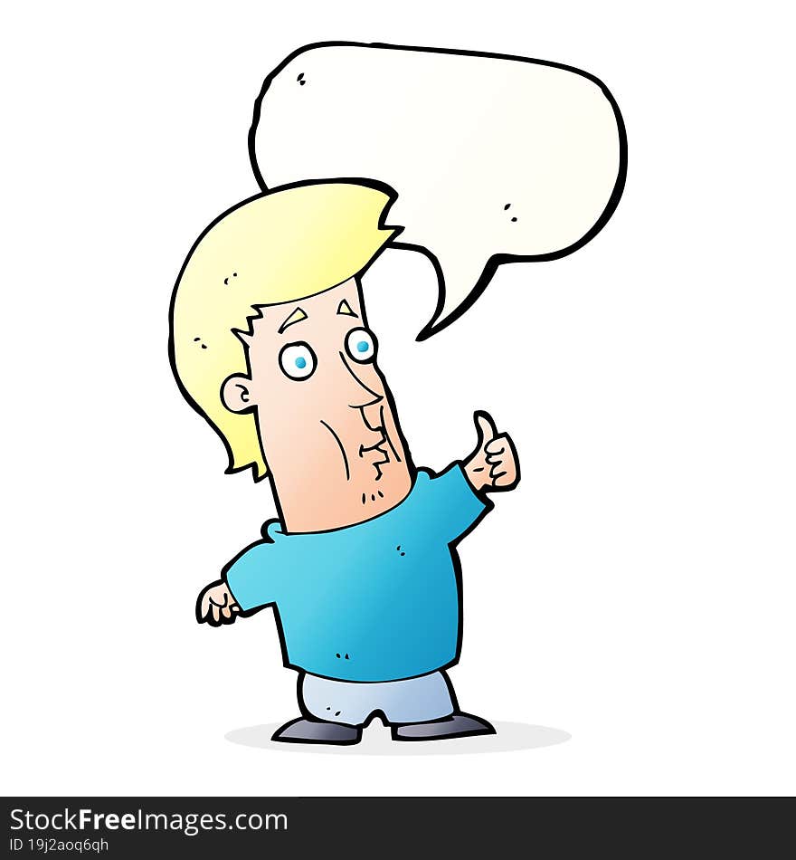 cartoon man giving thumbs up sign with speech bubble