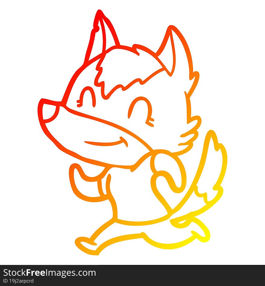 warm gradient line drawing friendly cartoon wolf