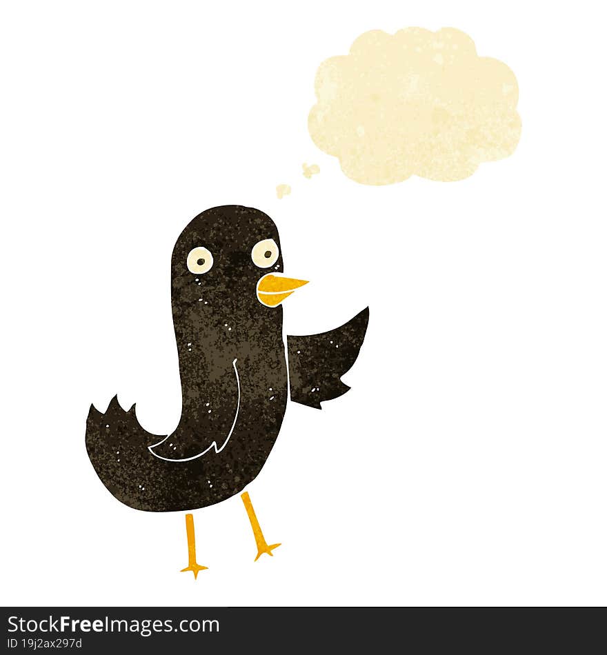 funny cartoon bird with thought bubble