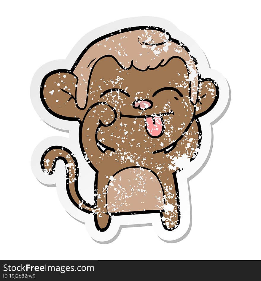 distressed sticker of a funny cartoon monkey