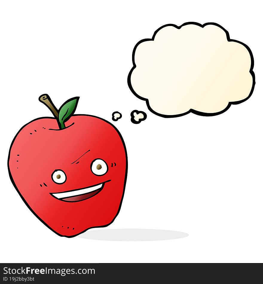 cartoon happy apple with thought bubble