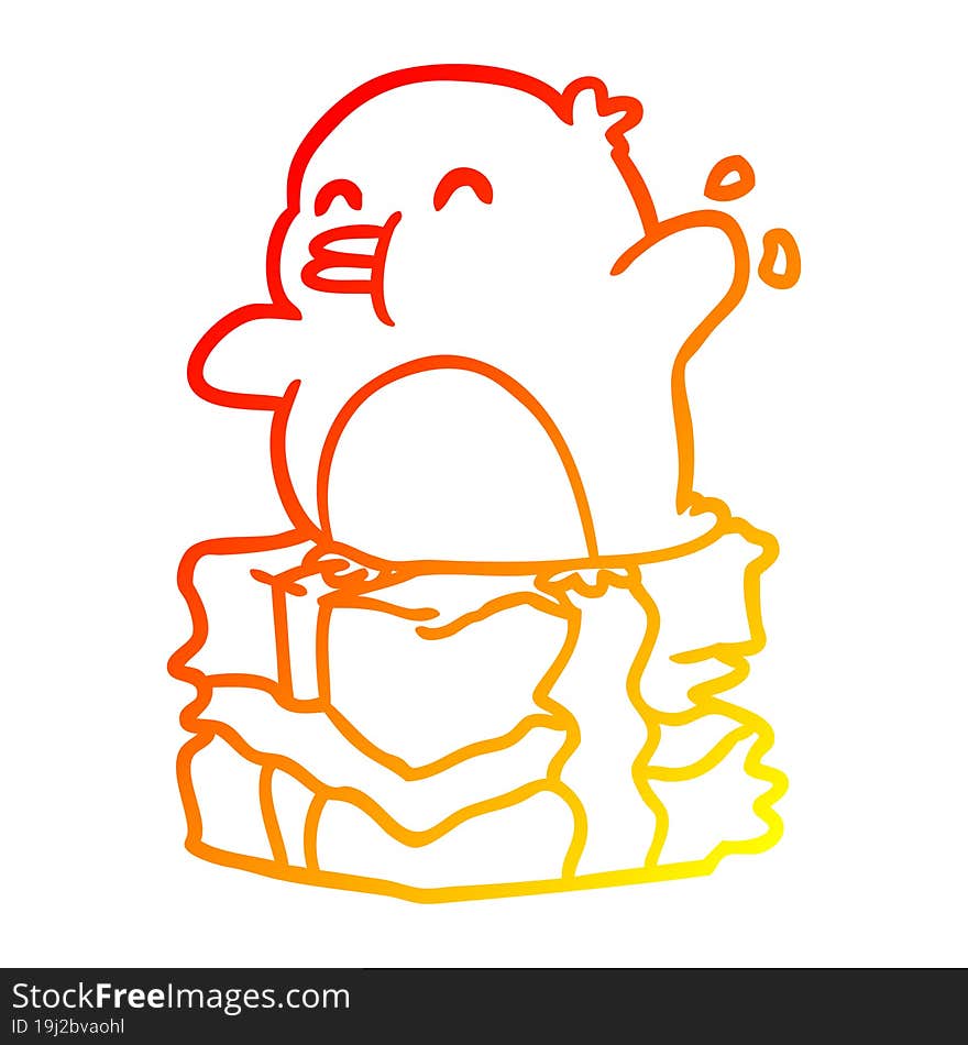 warm gradient line drawing penguin on wrapped present