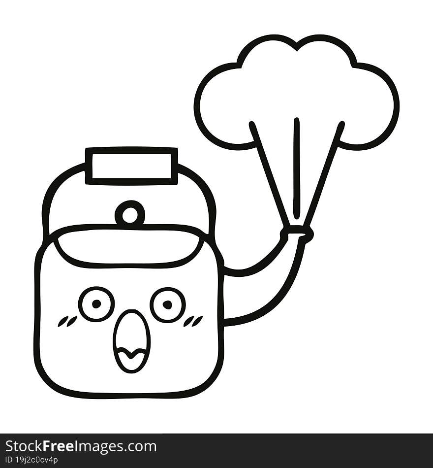 Line Drawing Cartoon Steaming Kettle