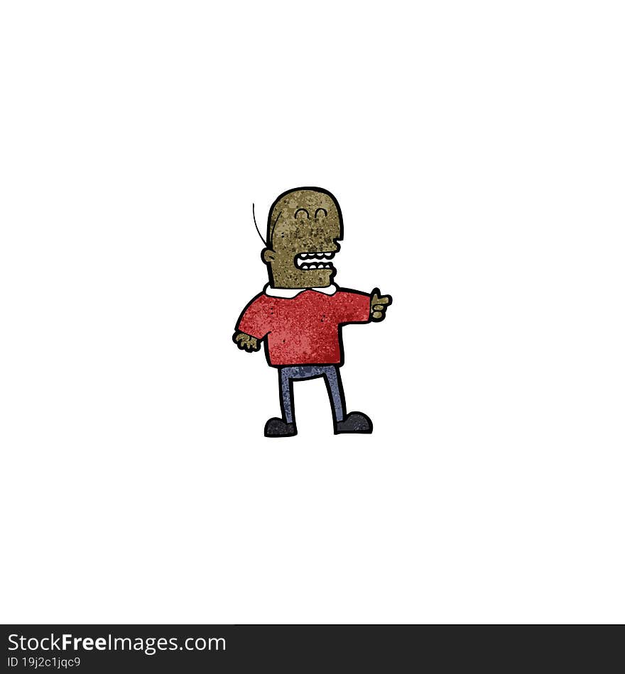 cartoon bald man pointing and laughing