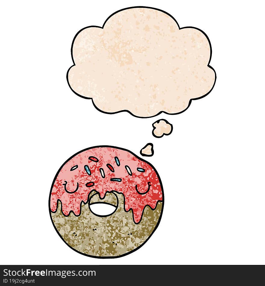 cartoon donut and thought bubble in grunge texture pattern style