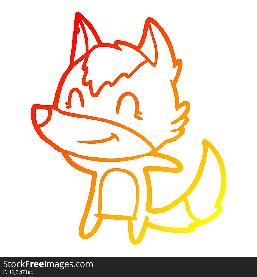 warm gradient line drawing friendly cartoon wolf