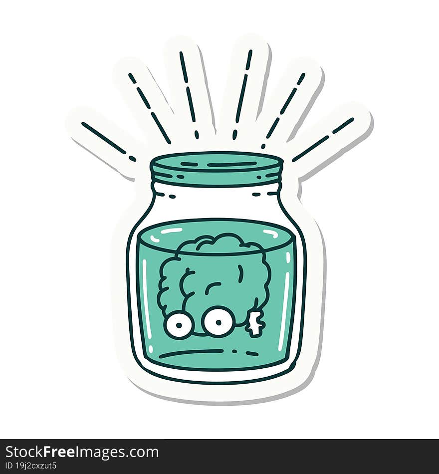 sticker of a tattoo style brain in jar