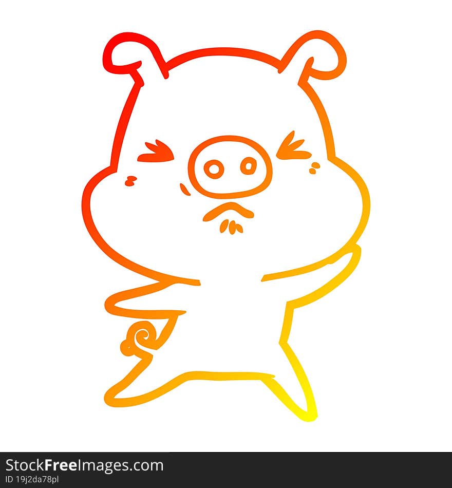 warm gradient line drawing cartoon angry pig