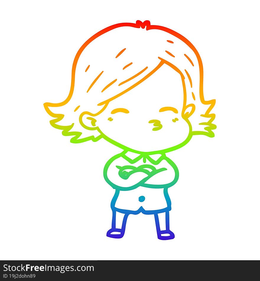 rainbow gradient line drawing of a cartoon woman