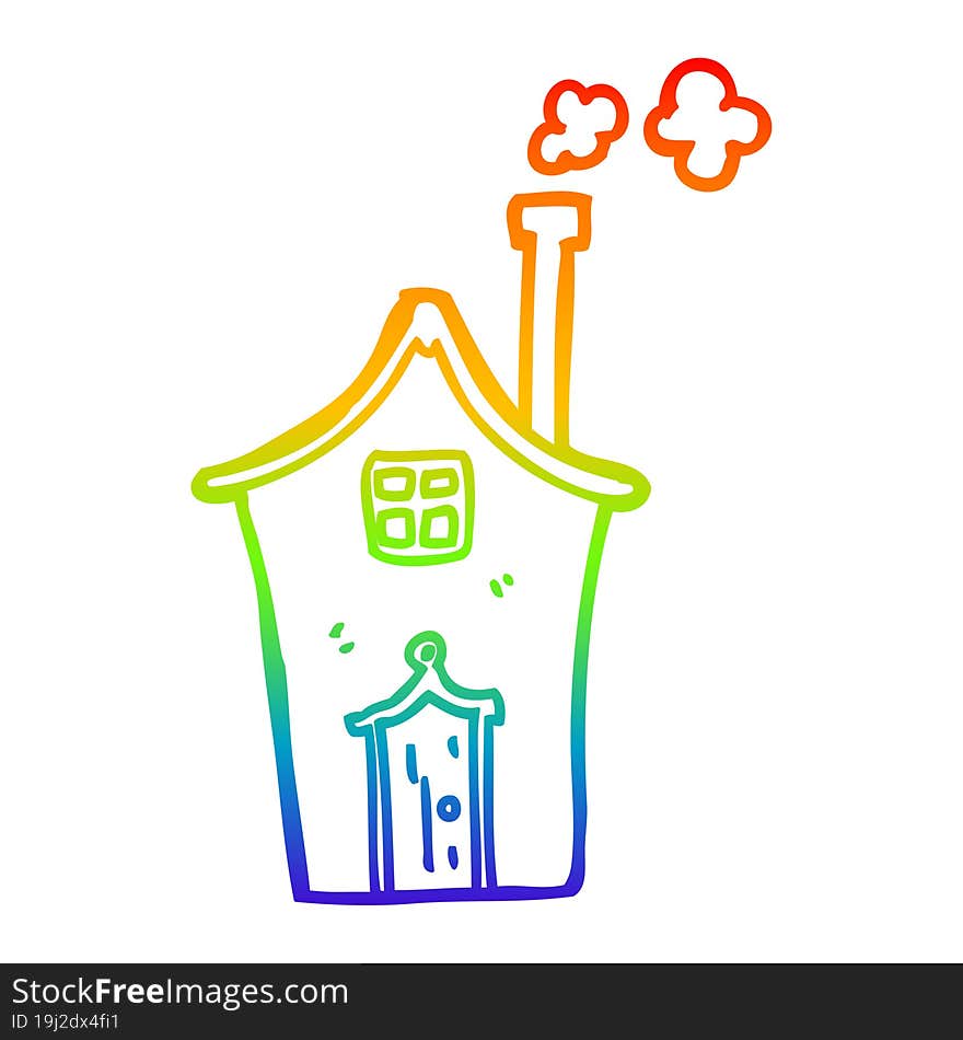 rainbow gradient line drawing cartoon house