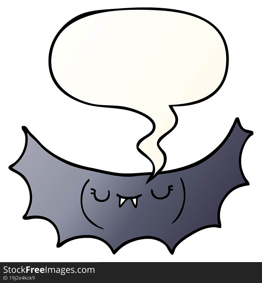 cartoon vampire bat and speech bubble in smooth gradient style