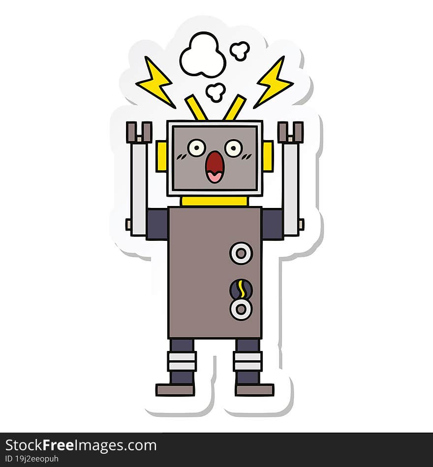 Sticker Of A Cute Cartoon Malfunctioning Robot