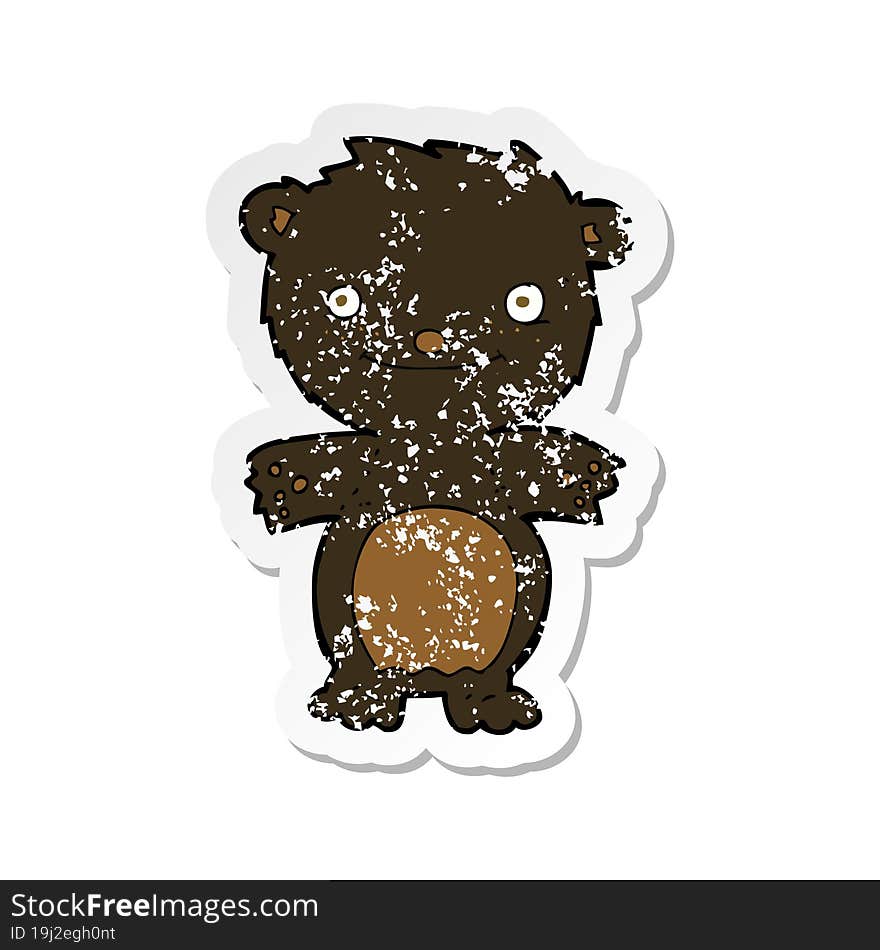 retro distressed sticker of a cartoon happy little black bear