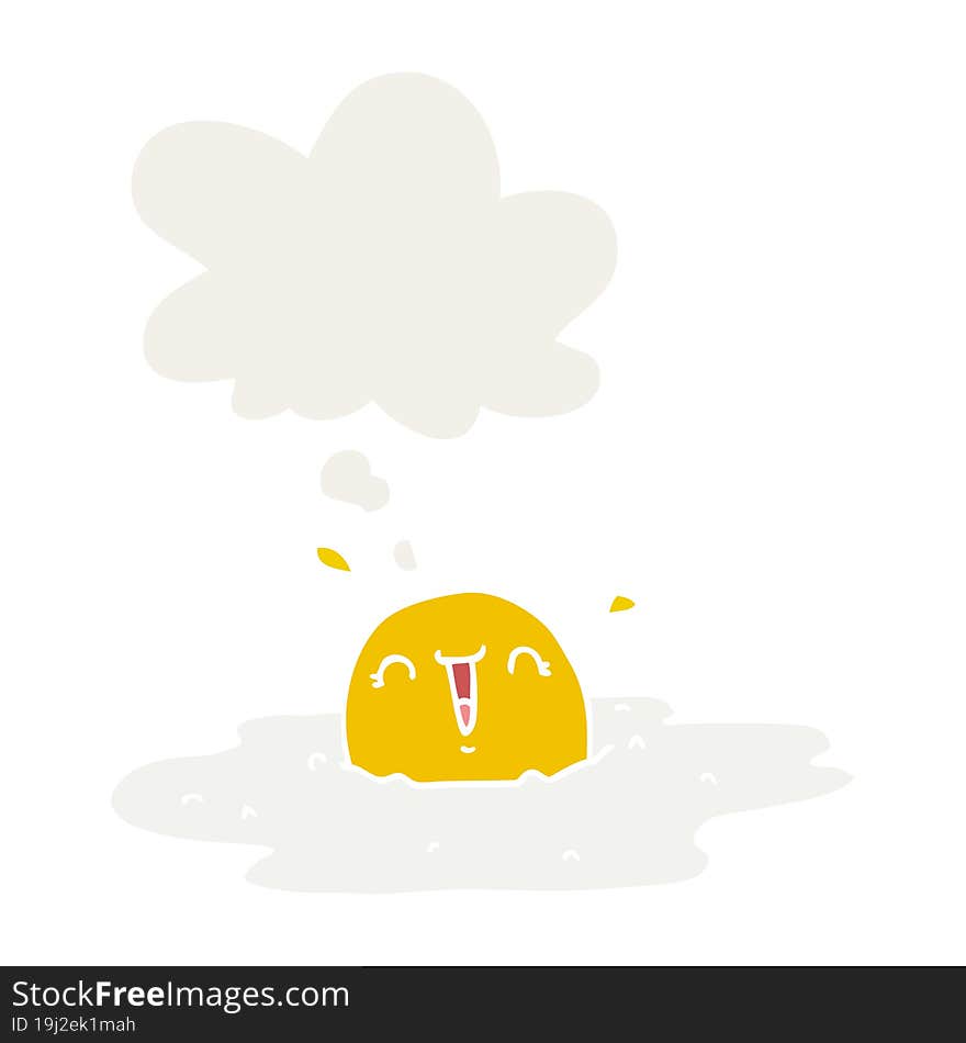 cartoon fried egg with thought bubble in retro style