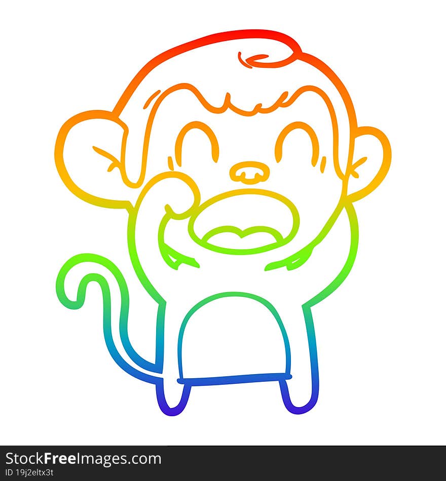 rainbow gradient line drawing shouting cartoon monkey