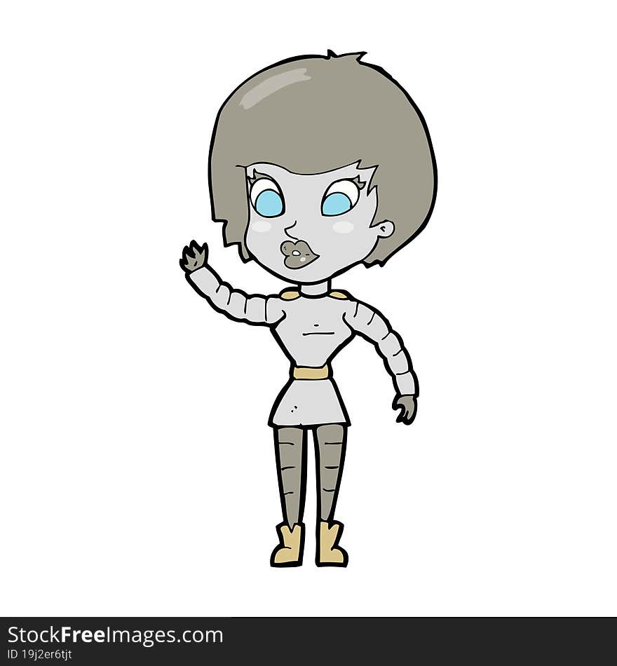 cartoon robot woman waving