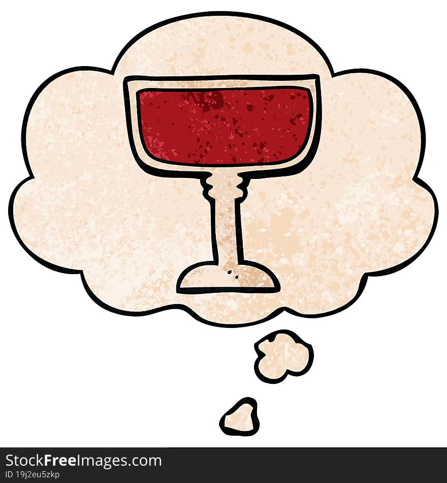 cartoon wine glass and thought bubble in grunge texture pattern style