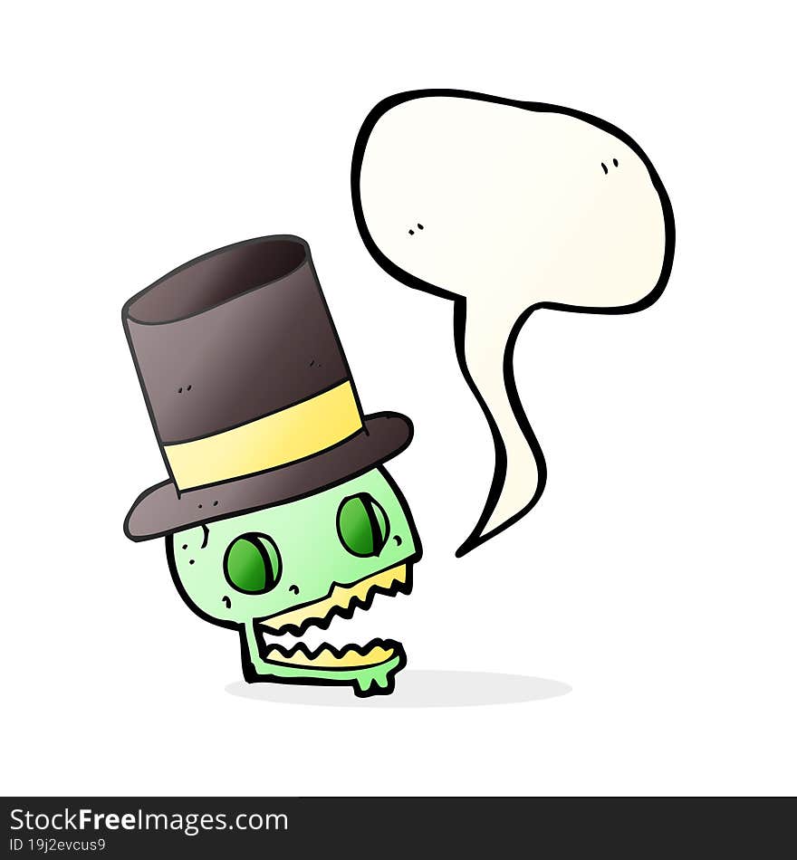 freehand drawn speech bubble cartoon laughing skull in top hat