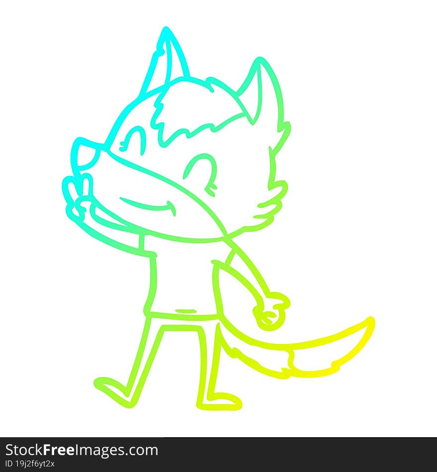 cold gradient line drawing friendly cartoon wolf