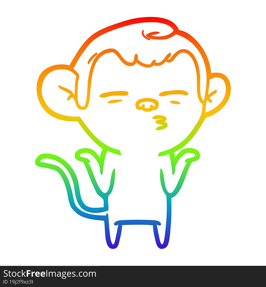 Rainbow Gradient Line Drawing Cartoon Suspicious Monkey