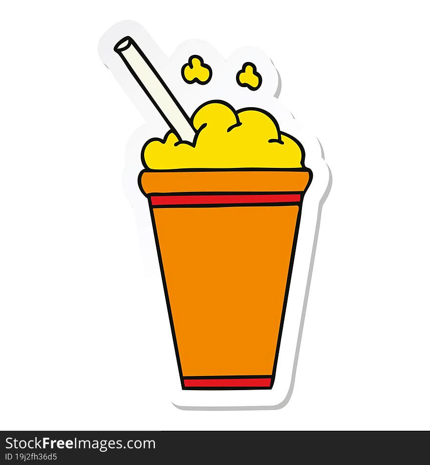 Sticker Of A Quirky Hand Drawn Cartoon Iced Drink