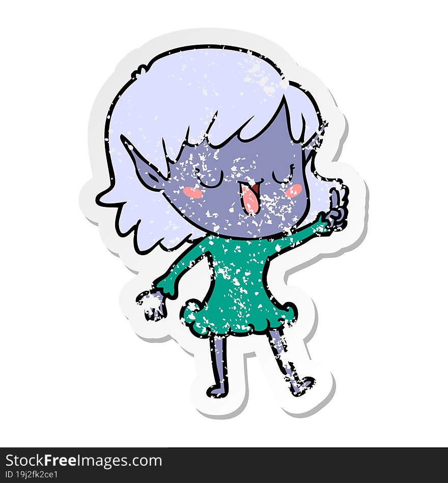 Distressed Sticker Of A Cartoon Elf Girl