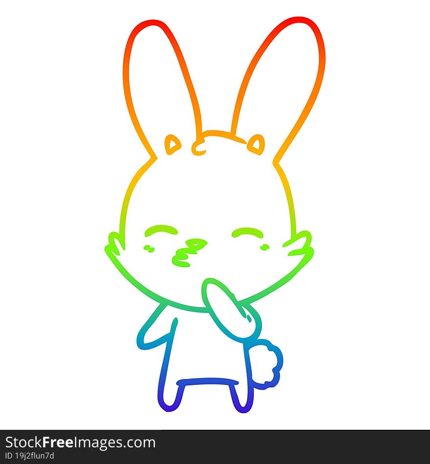 rainbow gradient line drawing of a curious bunny cartoon