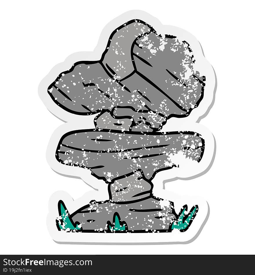 distressed sticker cartoon doodle of grey stone boulders