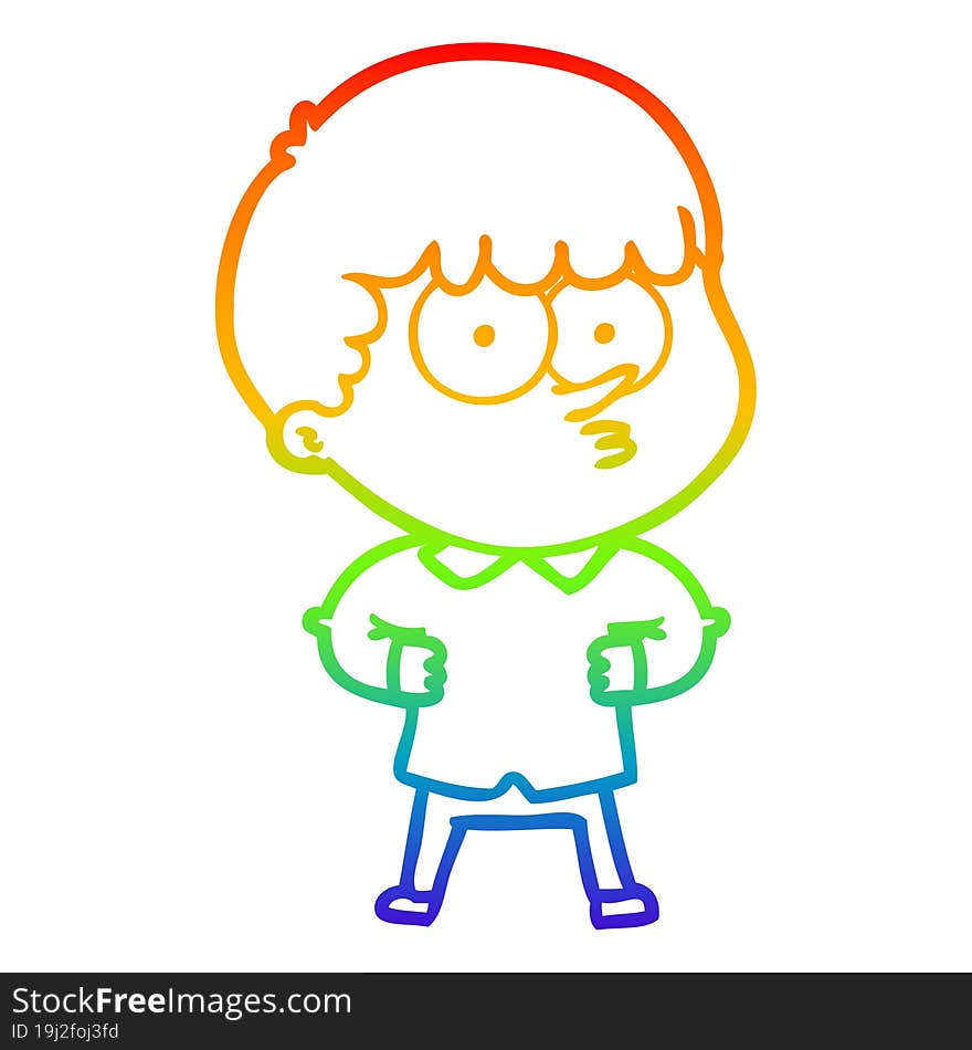 rainbow gradient line drawing cartoon curious boy