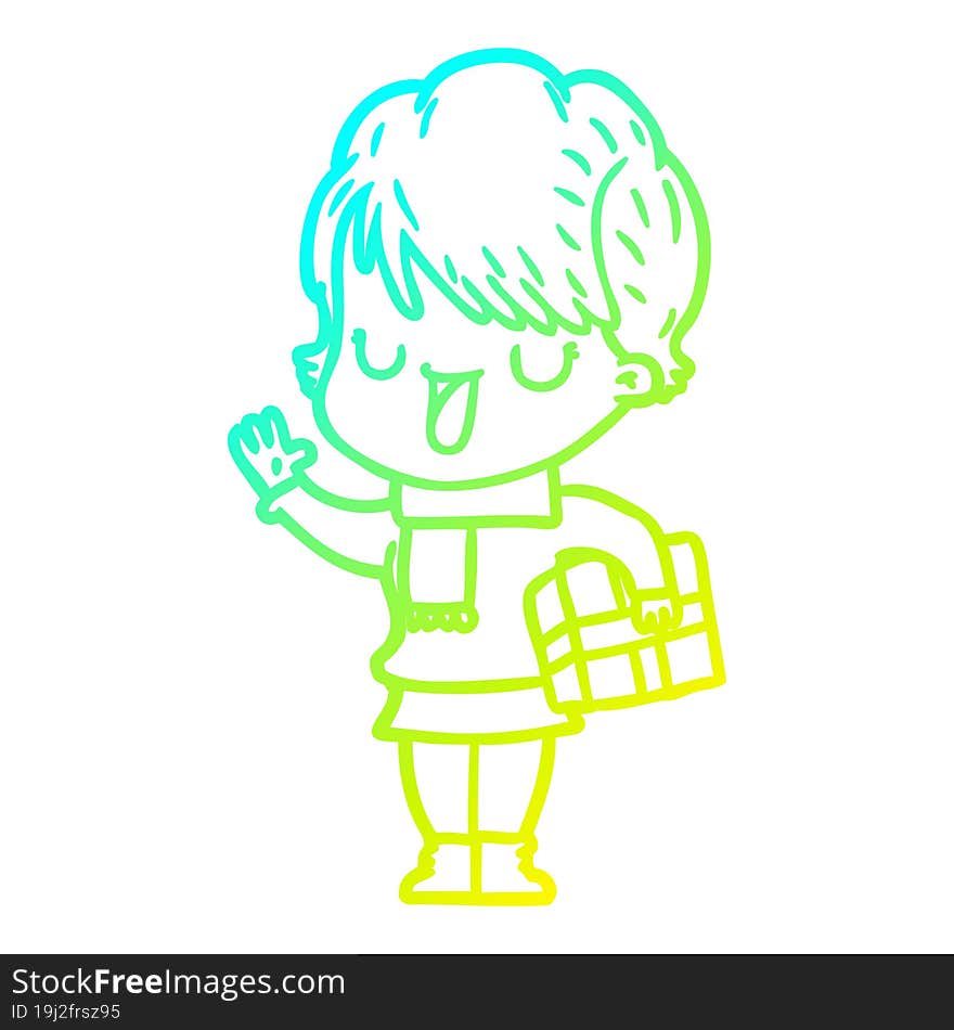 cold gradient line drawing of a cartoon woman talking