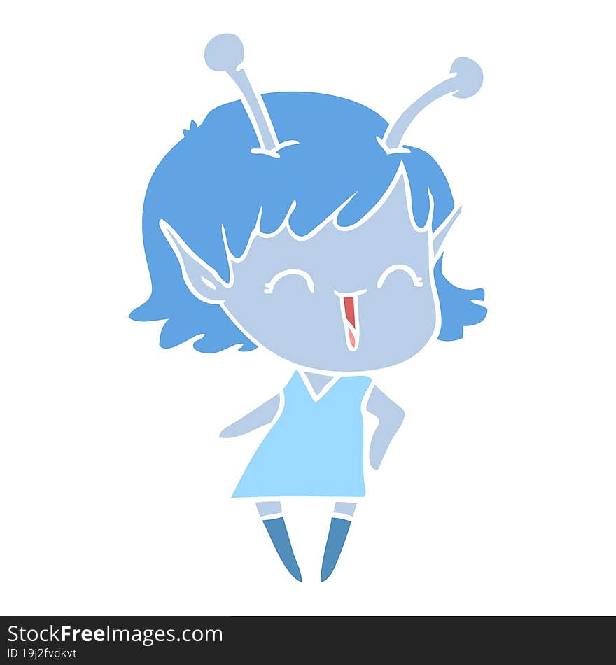 Flat Color Style Cartoon Alien Girl Laughing