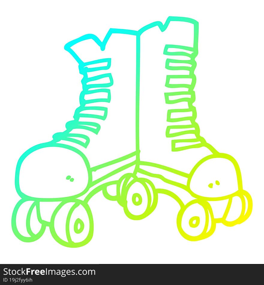 cold gradient line drawing of a cartoon roller boots