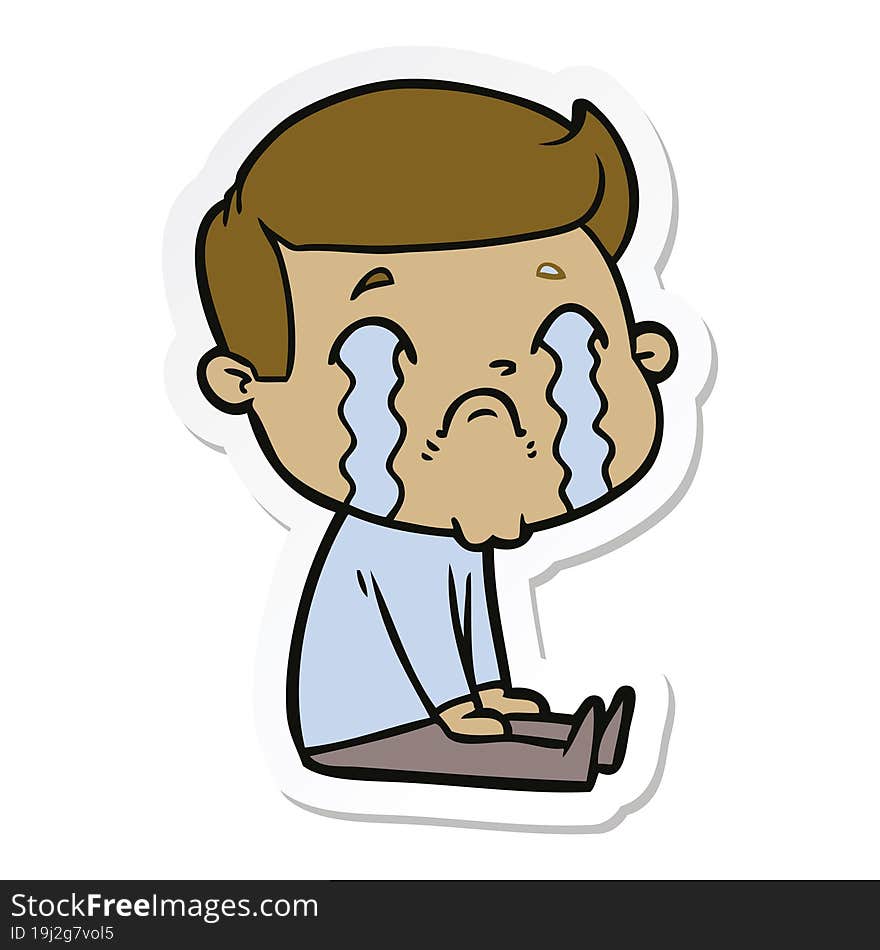 sticker of a cartoon man crying