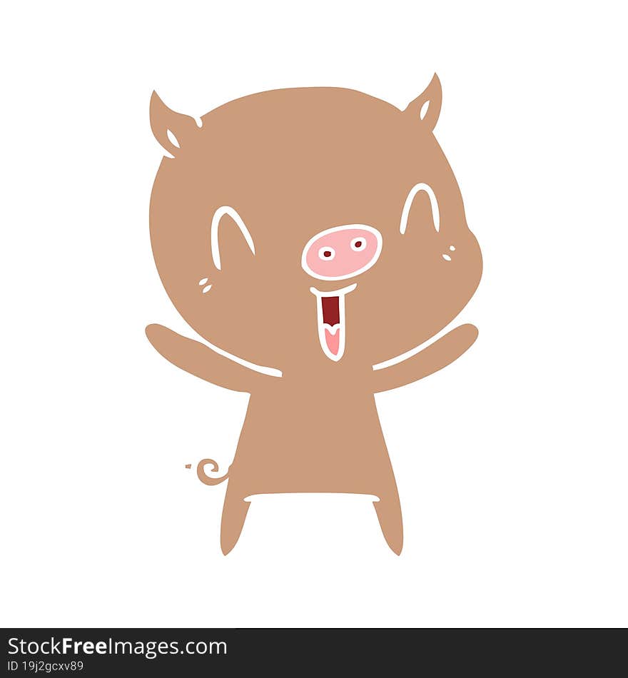 happy flat color style cartoon pig