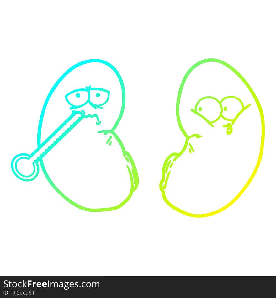 cold gradient line drawing of a cartoon unhealthy kidney