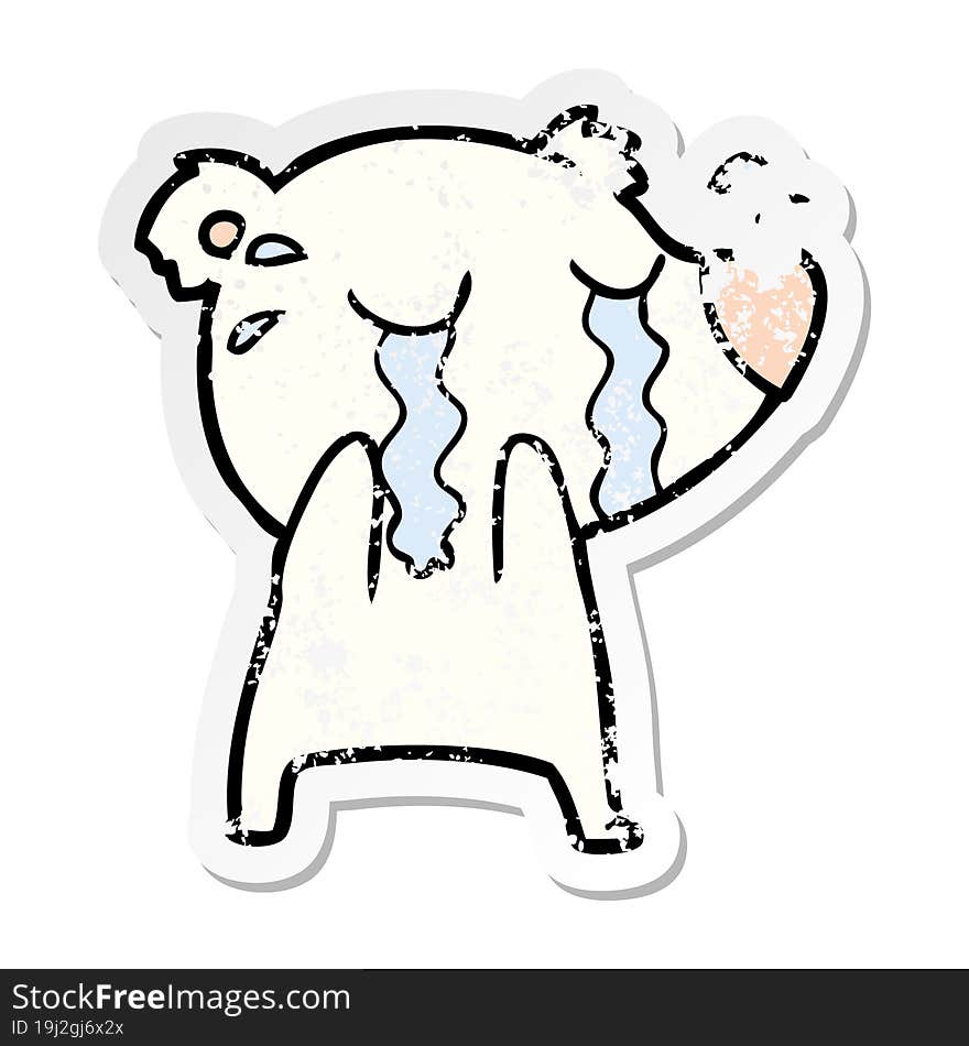 distressed sticker of a cartoon crying polar bear