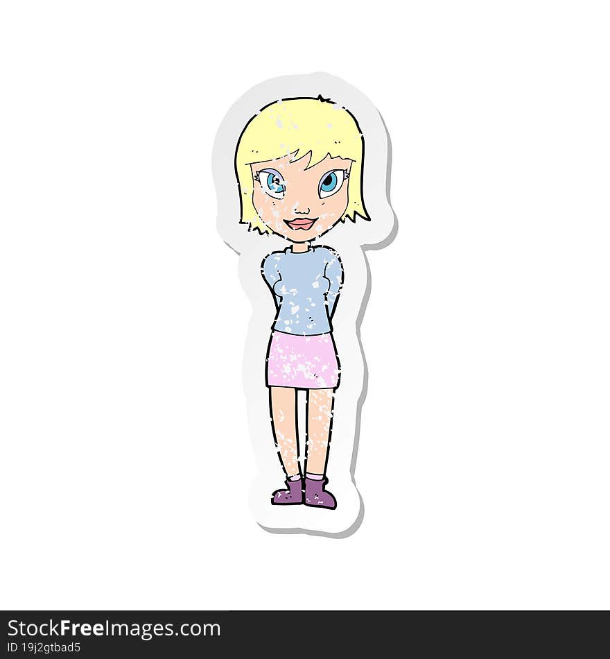 retro distressed sticker of a cartoon pretty girl