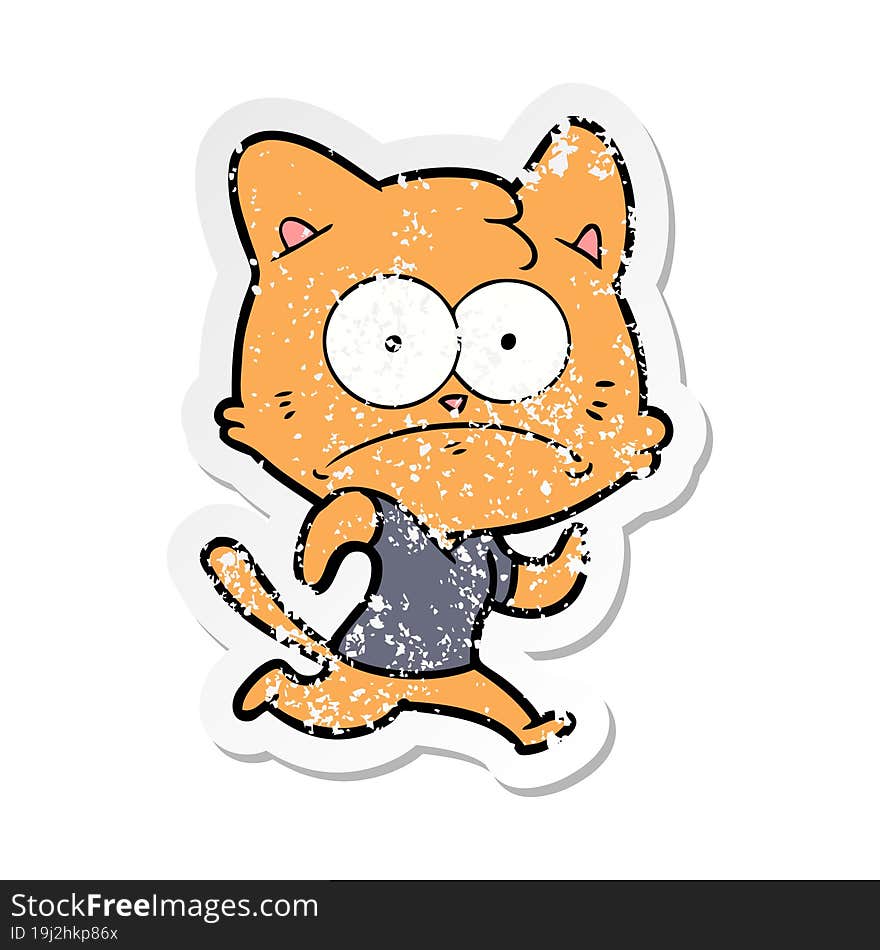 distressed sticker of a cartoon nervous cat