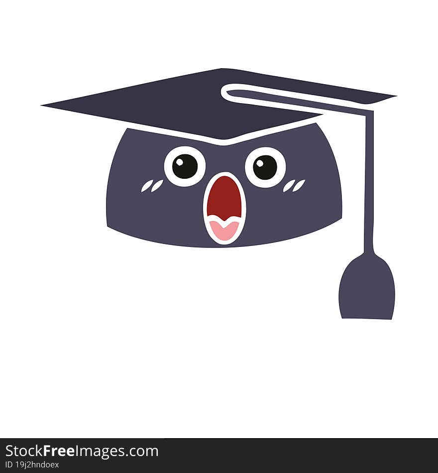 flat color retro cartoon graduation hat