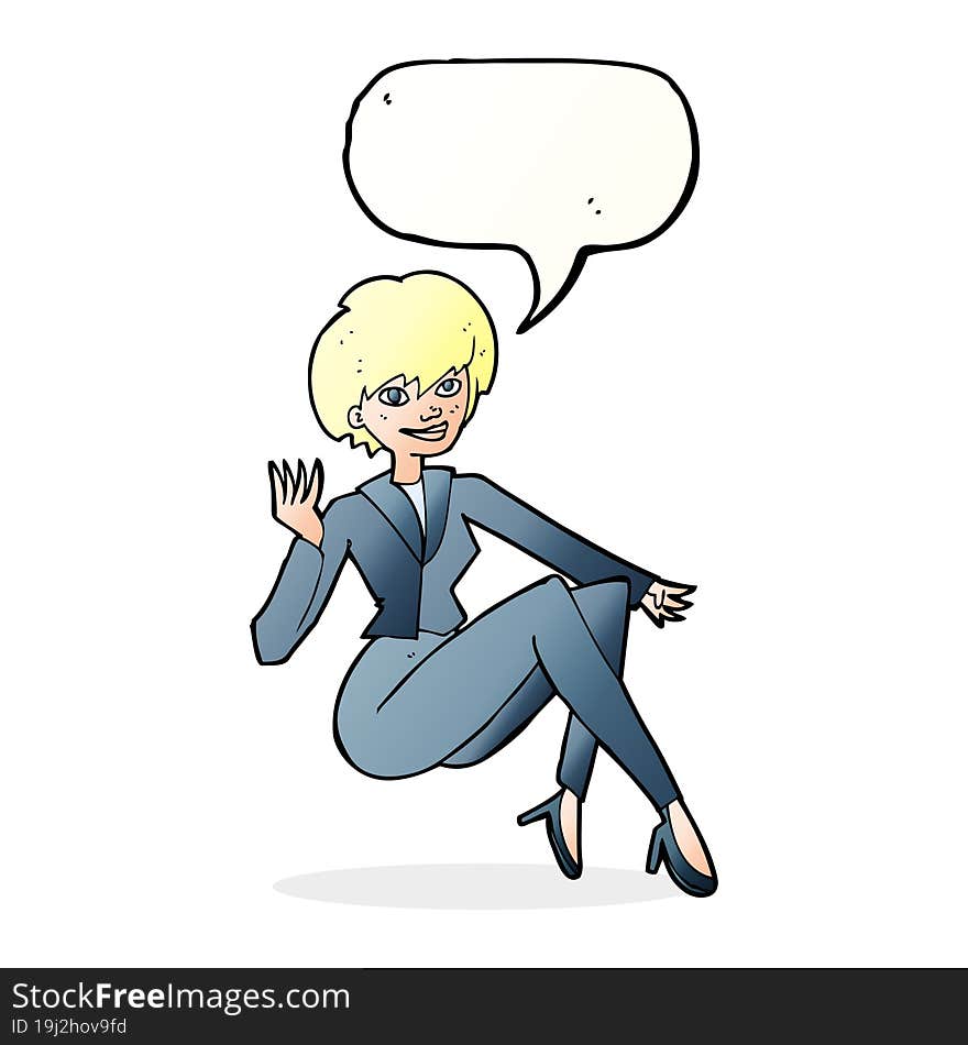 cartoon businesswoman sitting with speech bubble