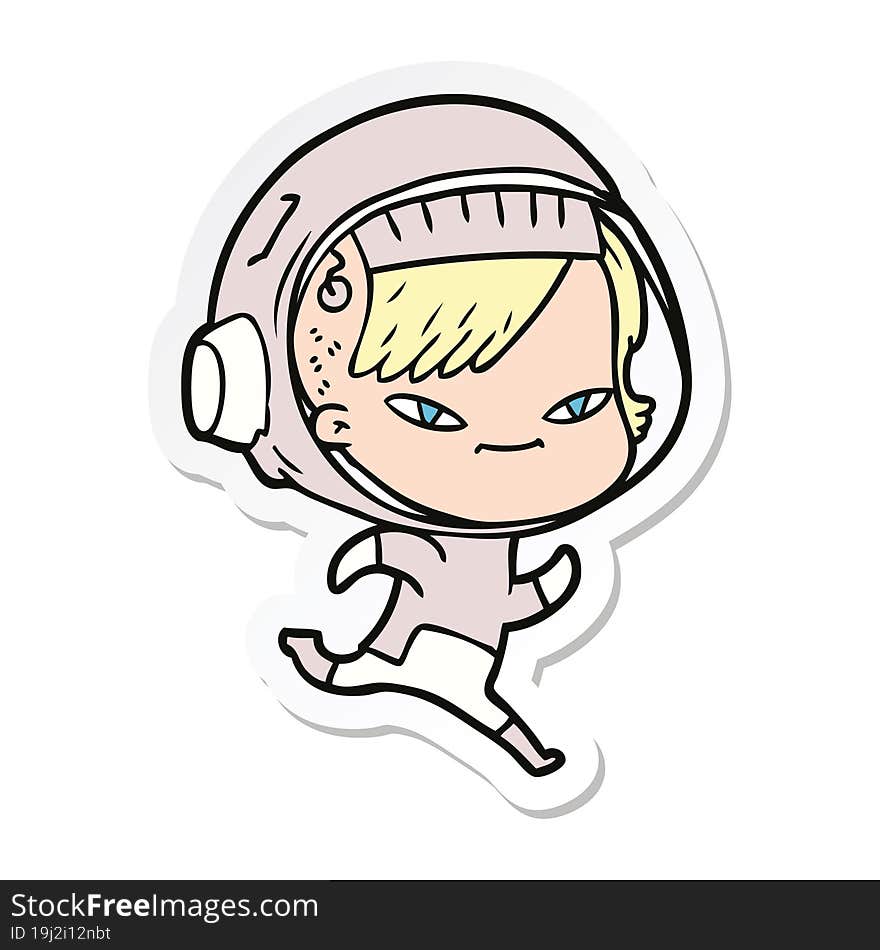 Sticker Of A Cartoon Astronaut Woman