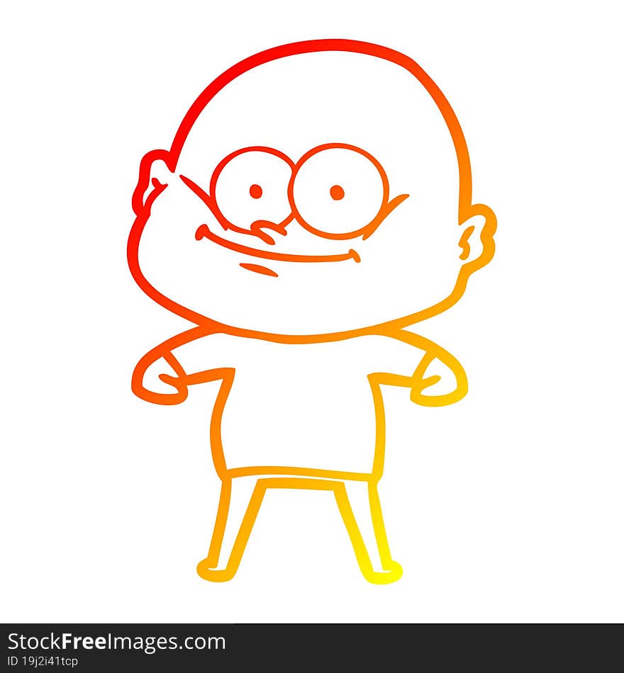 warm gradient line drawing cartoon bald man staring