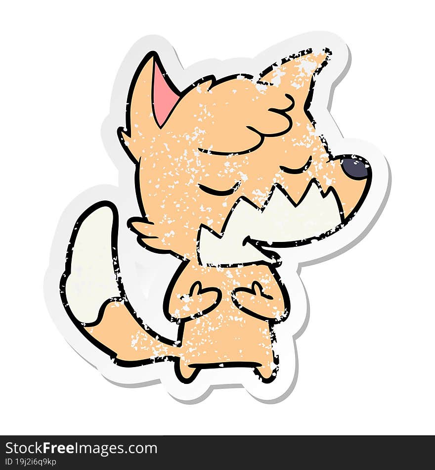 distressed sticker of a friendly cartoon fox