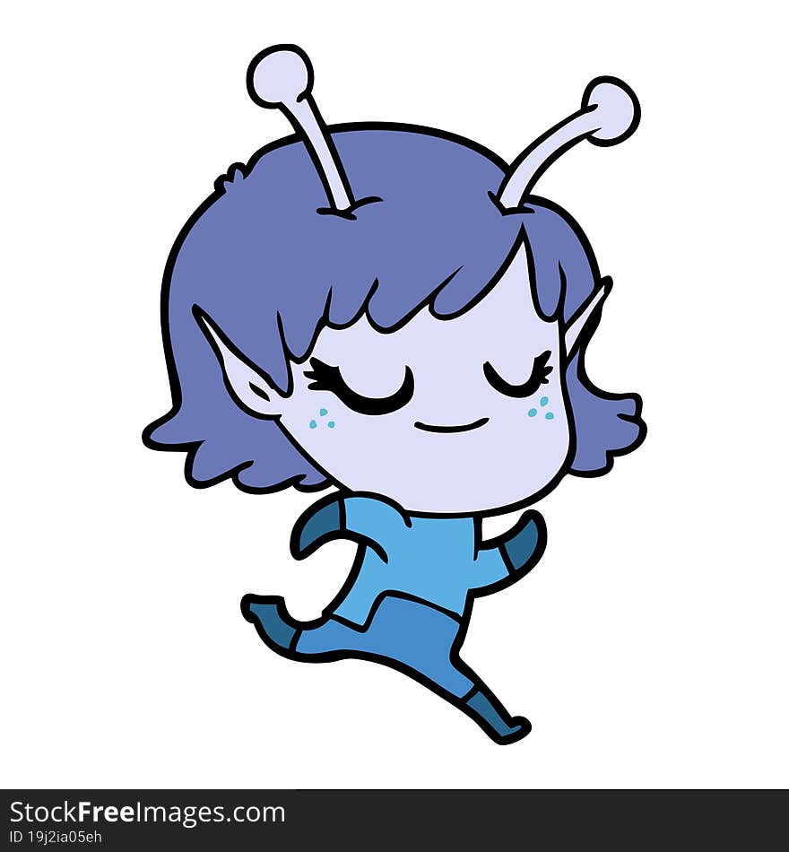 smiling alien girl cartoon running. smiling alien girl cartoon running