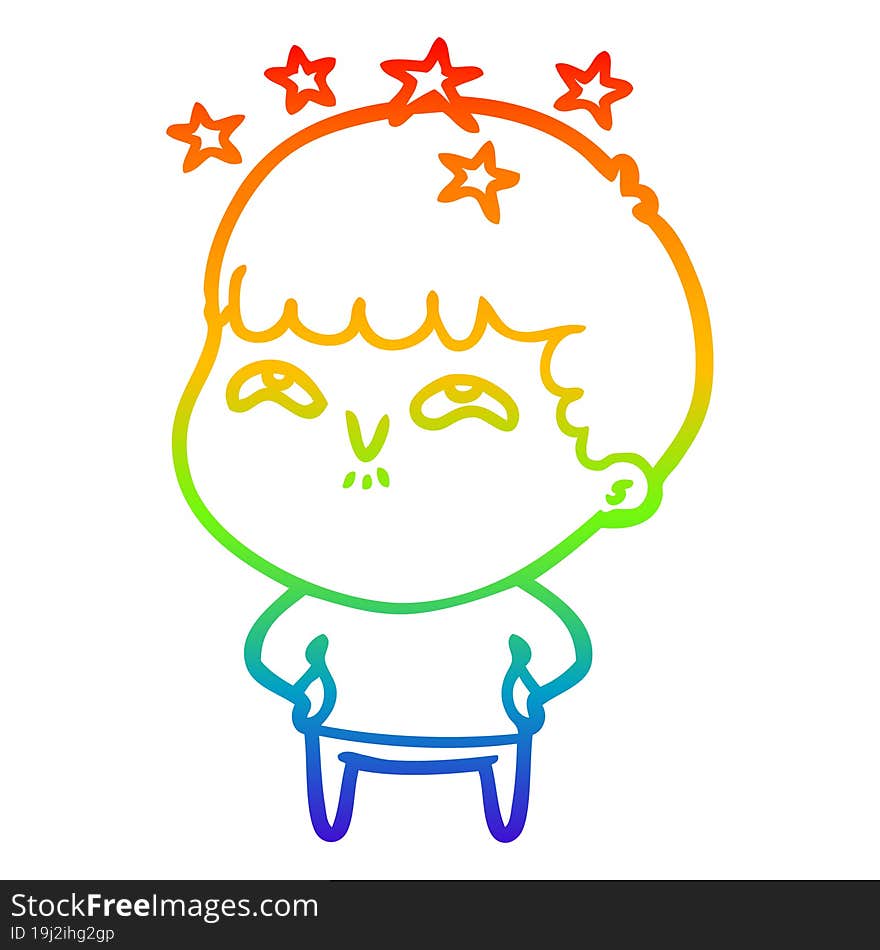 Rainbow Gradient Line Drawing Cartoon Amazed Boy