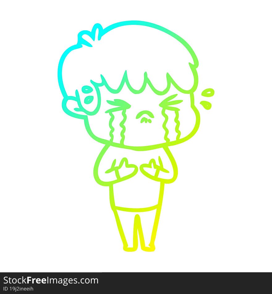 cold gradient line drawing cartoon boy crying